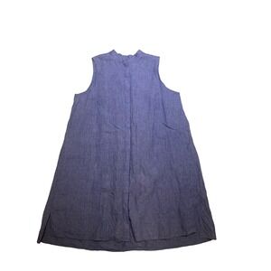Anne Klein‎ Dress Women's Size XL Blue Sleeveless Linen Blend Mock Neck A-Line